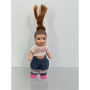 Vintage Happy Family Barbie Krissy Toddler Doll Toy Brown Hair & Denim Pants